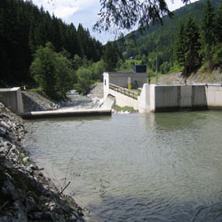 Kraftwerk Klampfererstein, Ansicht Kraftwerksübergang, Tirolerwehranlage