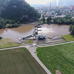 Ansicht auf Murkraftwerk Franz,Schütze